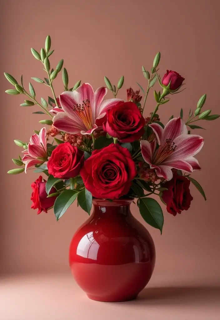 29 Red Ceramic Vase Decor Ideas That Make Bold Statements 25 29 Red Ceramic Vase Decor Ideas That Make Bold Statements - 19. Luxurious Floral Displays