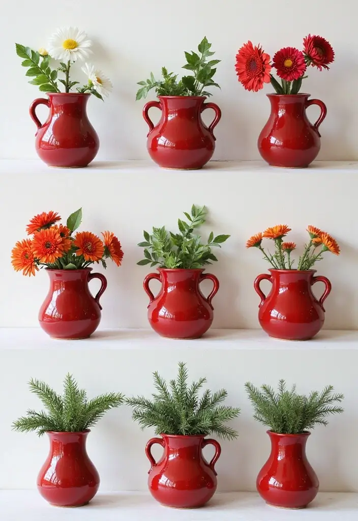 29 Red Ceramic Vase Decor Ideas That Make Bold Statements 29 29 Red Ceramic Vase Decor Ideas That Make Bold Statements - 21. Seasonal Swaps