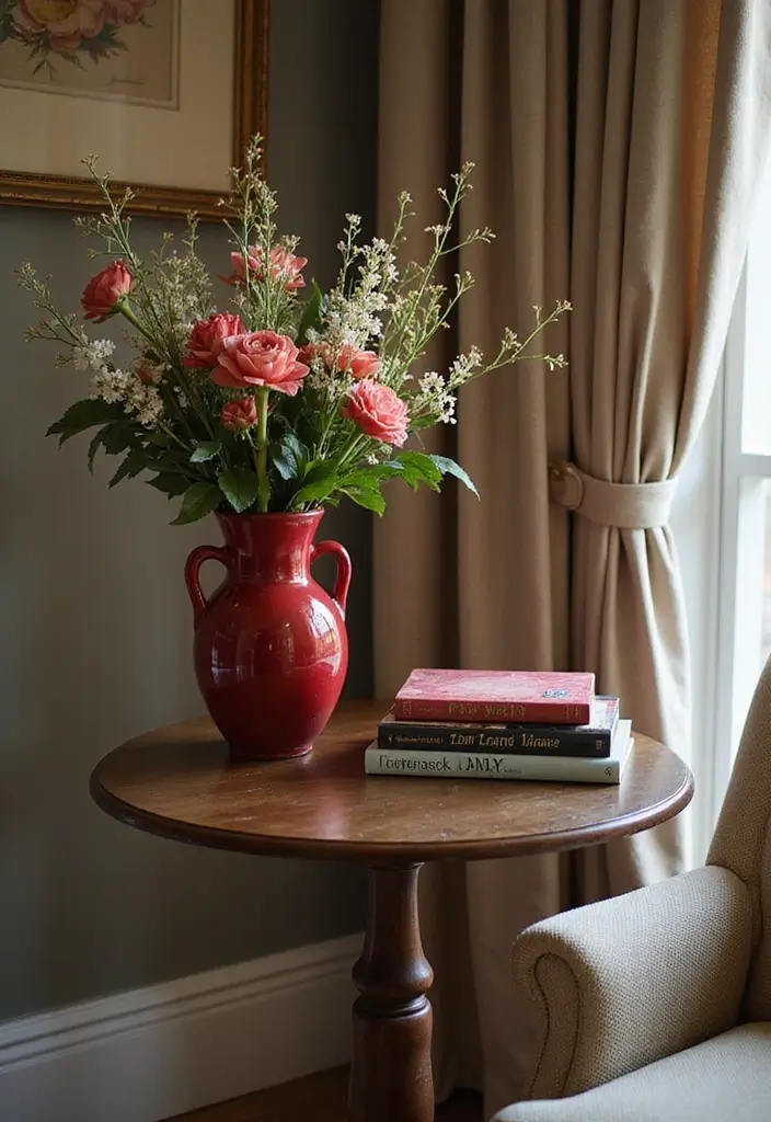 29 Red Ceramic Vase Decor Ideas That Make Bold Statements 31 29 Red Ceramic Vase Decor Ideas That Make Bold Statements - 23. Chic Side Table Style
