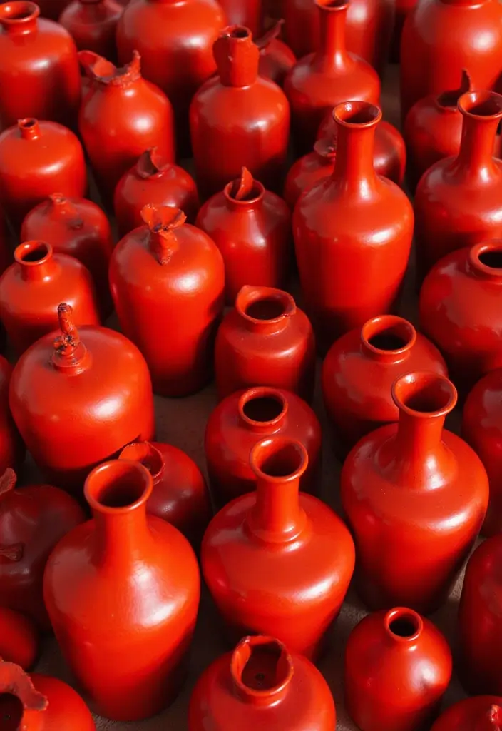 29 Red Ceramic Vase Decor Ideas That Make Bold Statements 34 29 Red Ceramic Vase Decor Ideas That Make Bold Statements - 26. Play with Shapes and Sizes
