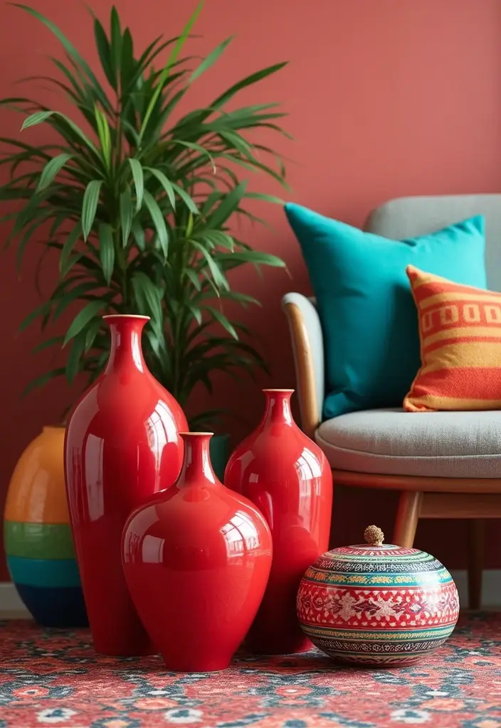 29 Red Ceramic Vase Decor Ideas That Make Bold Statements 41 29 Red Ceramic Vase Decor Ideas That Make Bold Statements - 27. Colorful Pairings