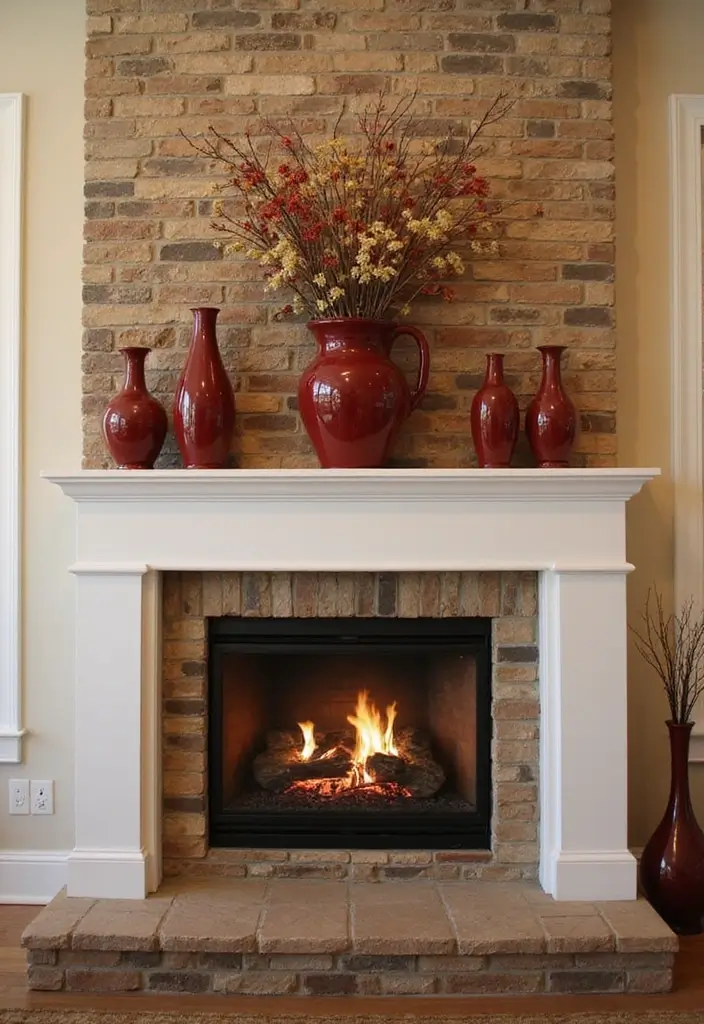 29 Red Ceramic Vase Decor Ideas That Make Bold Statements 4 29 Red Ceramic Vase Decor Ideas That Make Bold Statements - 4. Cozy Fire Place Decor