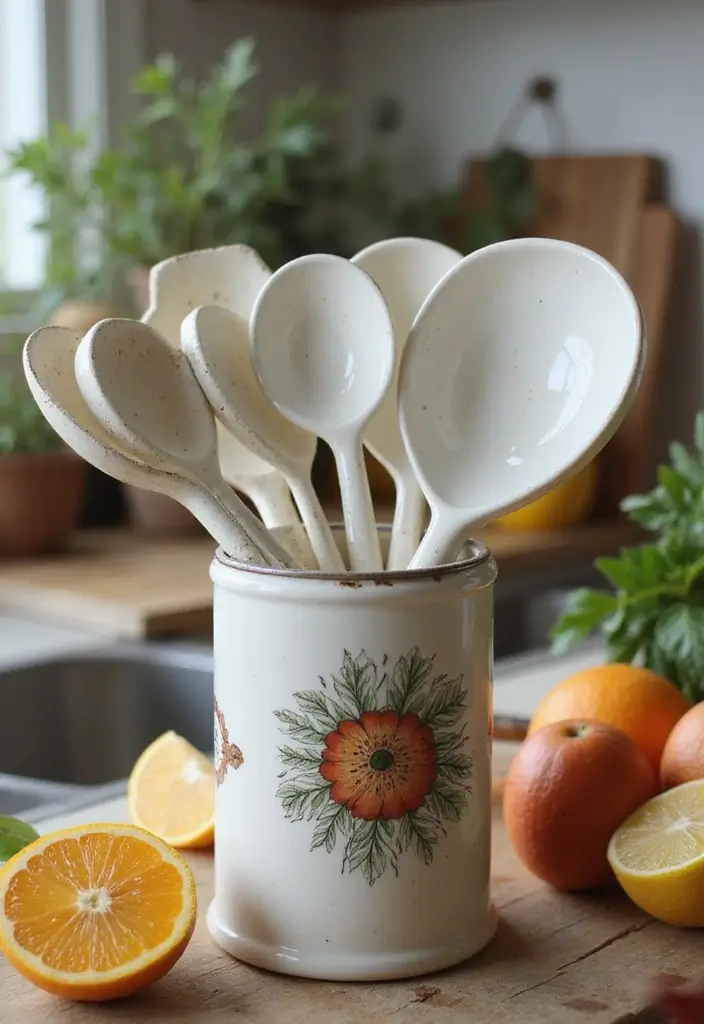 29 Vintage Ceramic Kitchen Decor Ideas With Nostalgic Charm 55 29 Vintage Ceramic Kitchen Decor Ideas With Nostalgic Charm - 15. Vintage Mixing Spoons and Ladles