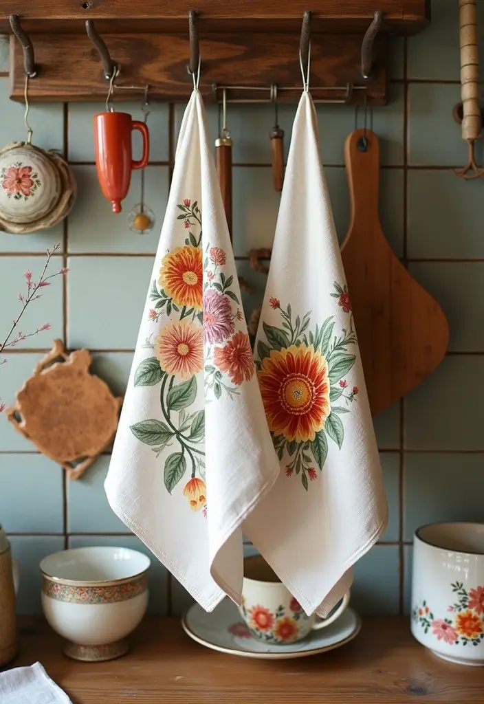 29 Vintage Ceramic Kitchen Decor Ideas With Nostalgic Charm 66 29 Vintage Ceramic Kitchen Decor Ideas With Nostalgic Charm - 18. Vintage Tea Towels with Ceramic Prints