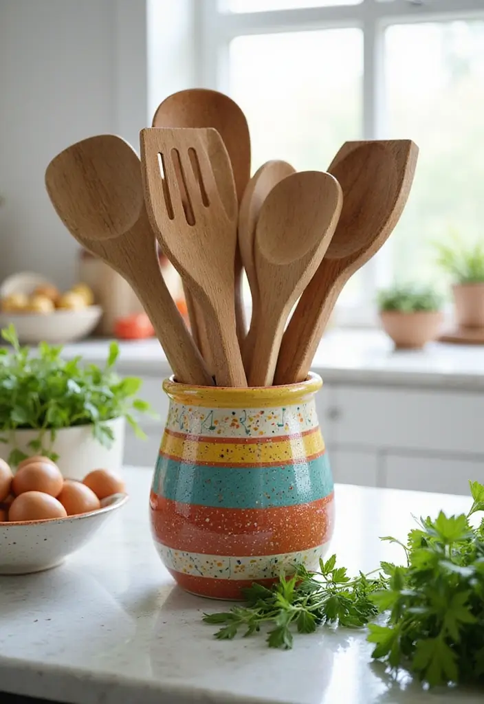29 Vintage Ceramic Kitchen Decor Ideas With Nostalgic Charm 8 29 Vintage Ceramic Kitchen Decor Ideas With Nostalgic Charm - 2. Colorful Ceramic Utensil Holders
