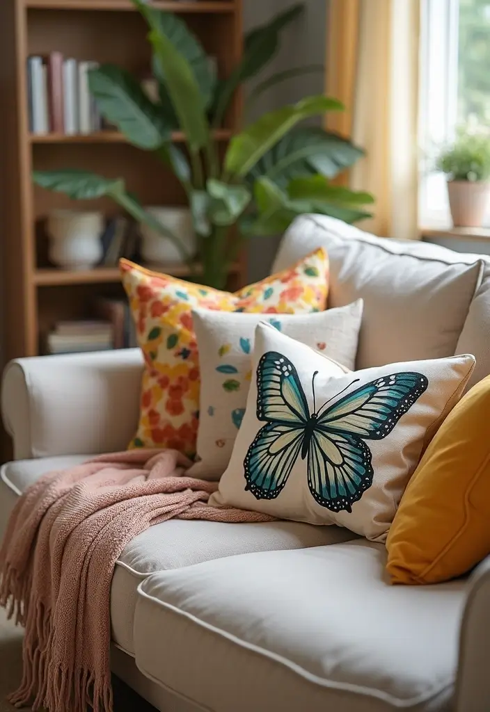 30+ Ceramic Butterfly Decor Ideas For Whimsical Charm 29 30+ Ceramic Butterfly Decor Ideas For Whimsical Charm - 11. Butterfly-Inspired Throw Pillows