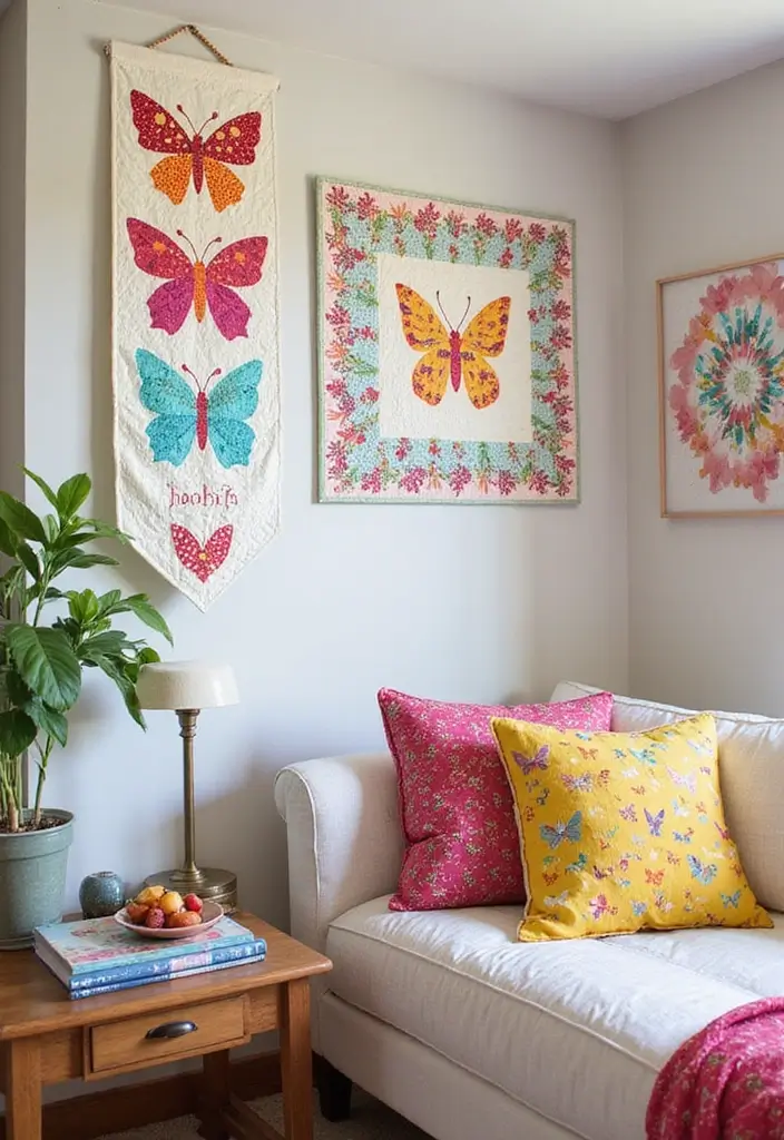 30+ Ceramic Butterfly Decor Ideas For Whimsical Charm 50 30+ Ceramic Butterfly Decor Ideas For Whimsical Charm - 26. Butterfly-Inspired Fabric Wall Art