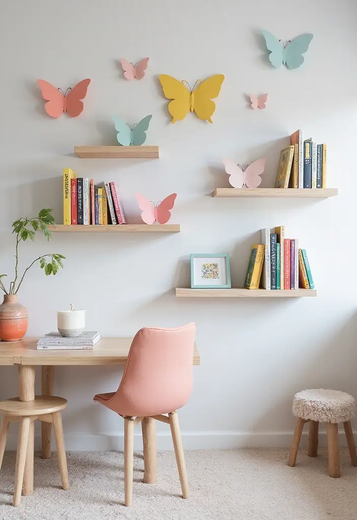 30+ Ceramic Butterfly Decor Ideas For Whimsical Charm 60 30+ Ceramic Butterfly Decor Ideas For Whimsical Charm - 28. Butterfly-Themed Wall Mounted Shelves