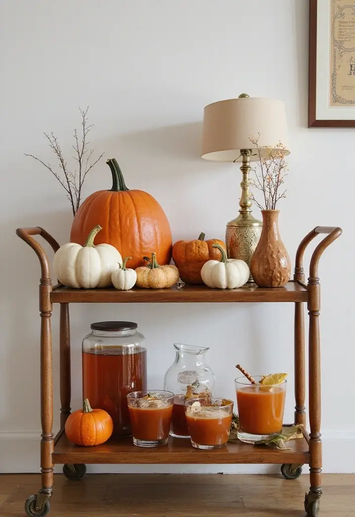 30 Ceramic Pumpkin Decor Ideas For Cozy Seasonal Styling 174 30 Ceramic Pumpkin Decor Ideas For Cozy Seasonal Styling - 26. Pumpkin Bar Cart Decor