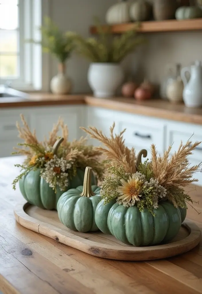 30 Ceramic Pumpkin Decor Ideas For Cozy Seasonal Styling 15 30 Ceramic Pumpkin Decor Ideas For Cozy Seasonal Styling - 3. Rustic Green Pumpkins