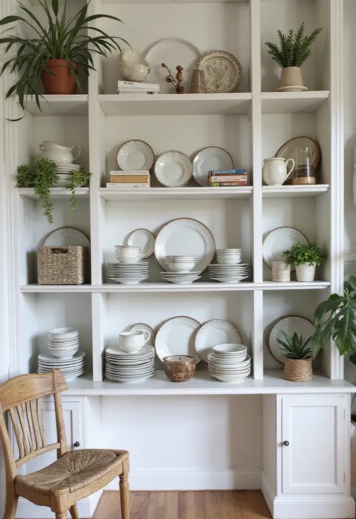 30 Home Decor Ideas With Ceramic Plates That Elevate Your Dining Space 5 30 Home Decor Ideas With Ceramic Plates That Elevate Your Dining Space - 5. Dinnerware Display on Shelves