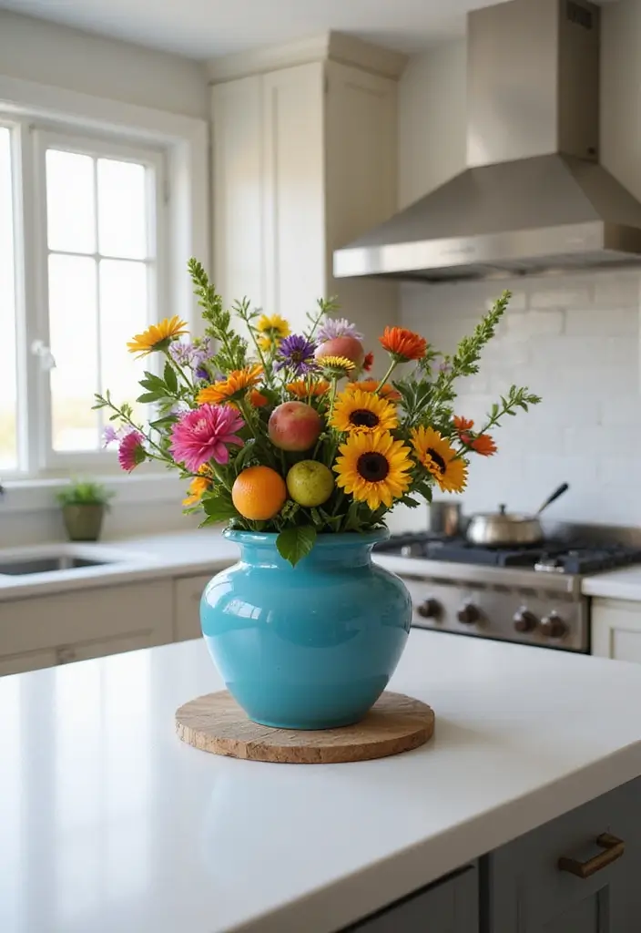 30+ Stunning Blue Ceramic Vase Decor Ideas For Any Room - 14. Kitchen Island Pop