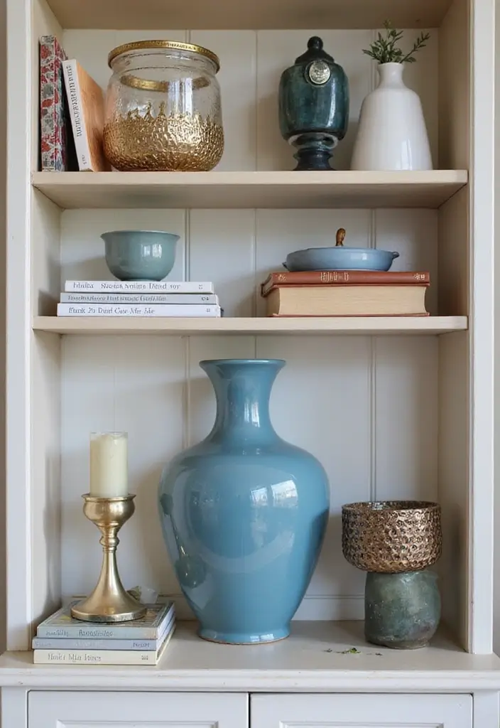 30+ Stunning Blue Ceramic Vase Decor Ideas For Any Room - 16. Focal Point for Shelves