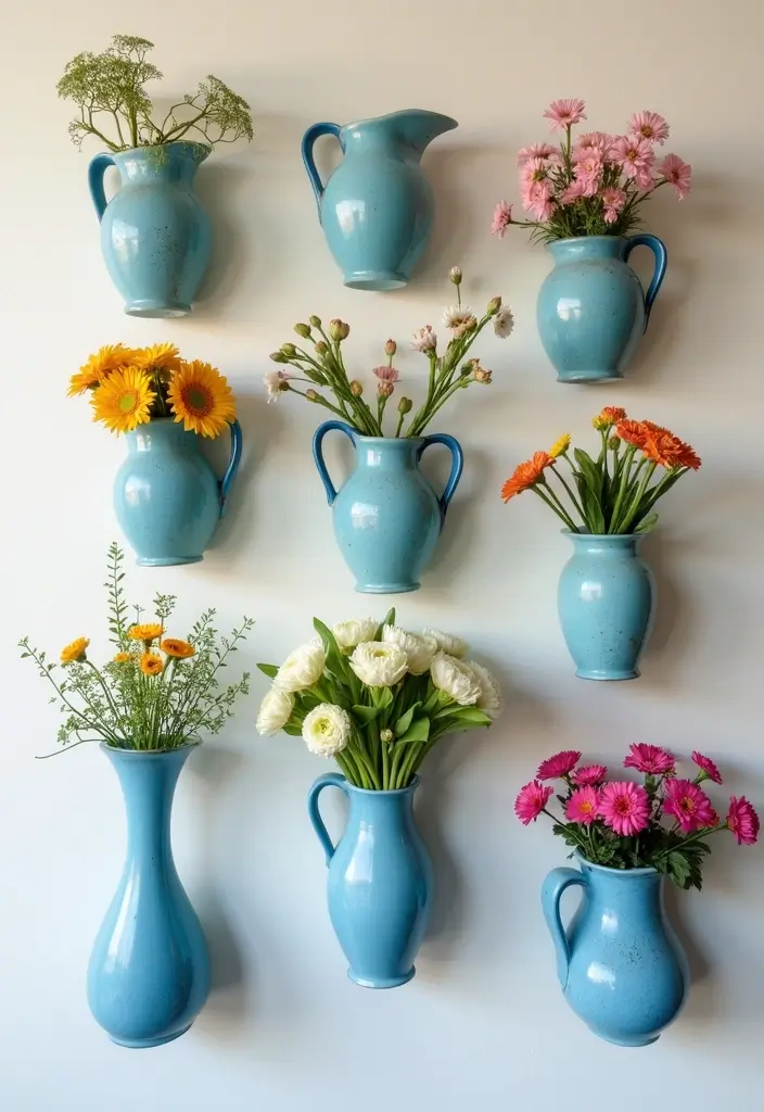 30+ Stunning Blue Ceramic Vase Decor Ideas For Any Room - 18. Wall-Mounted Charm