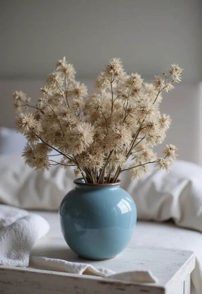 30+ Stunning Blue Ceramic Vase Decor Ideas For Any Room - 2. Tranquil Bedroom Accent