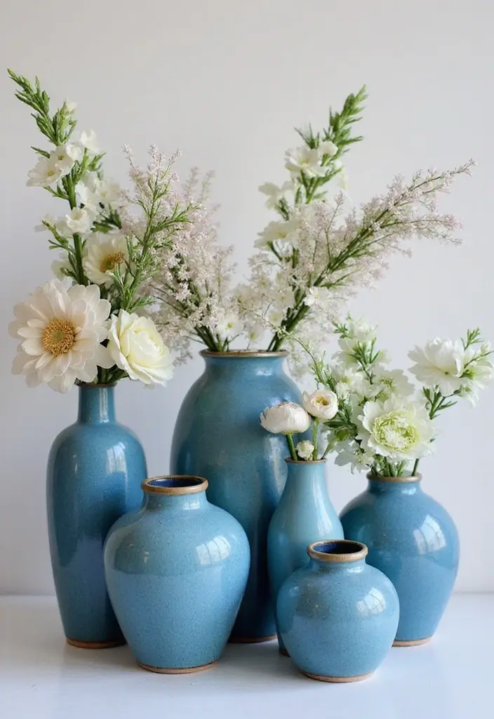 30+ Stunning Blue Ceramic Vase Decor Ideas For Any Room - 23. Layering Sizes