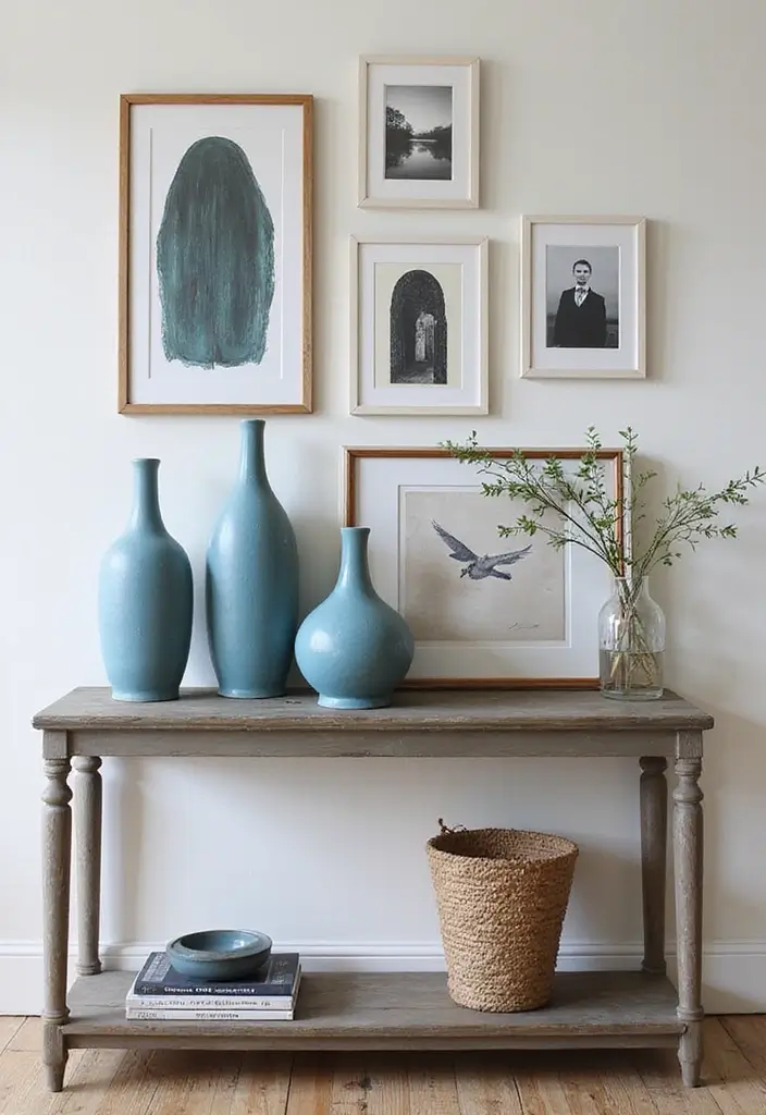 30+ Stunning Blue Ceramic Vase Decor Ideas For Any Room - 25. Console Table Display
