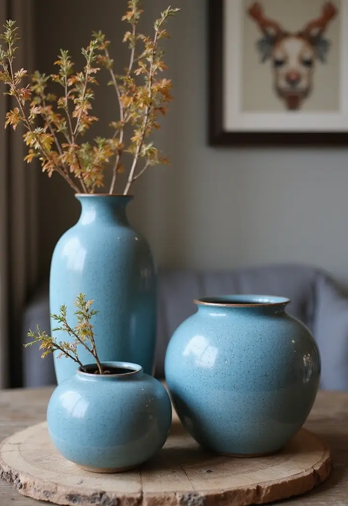 30+ Stunning Blue Ceramic Vase Decor Ideas For Any Room - 26. Seasonal Display