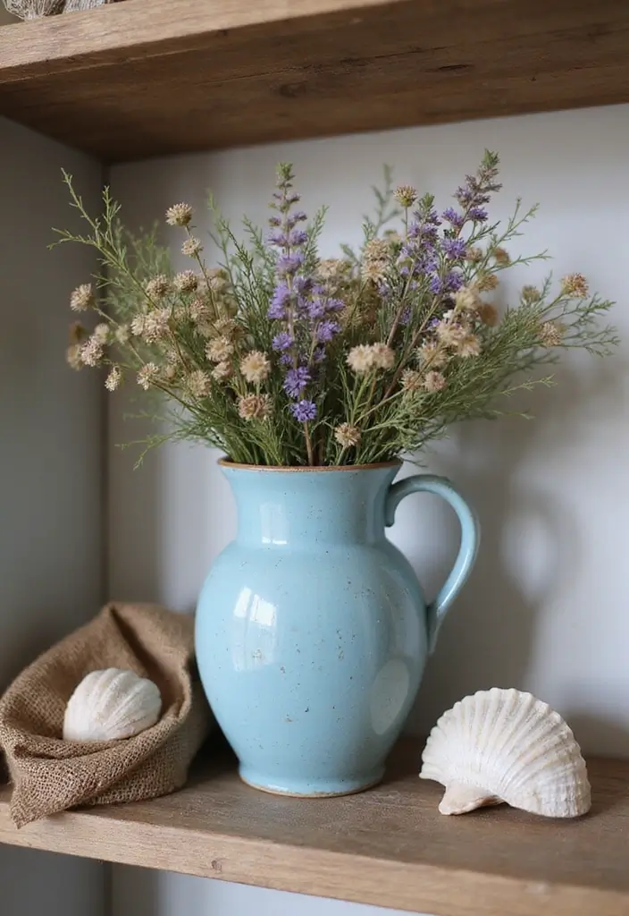 30+ Stunning Blue Ceramic Vase Decor Ideas For Any Room - 3. Rustic Farmhouse Charm