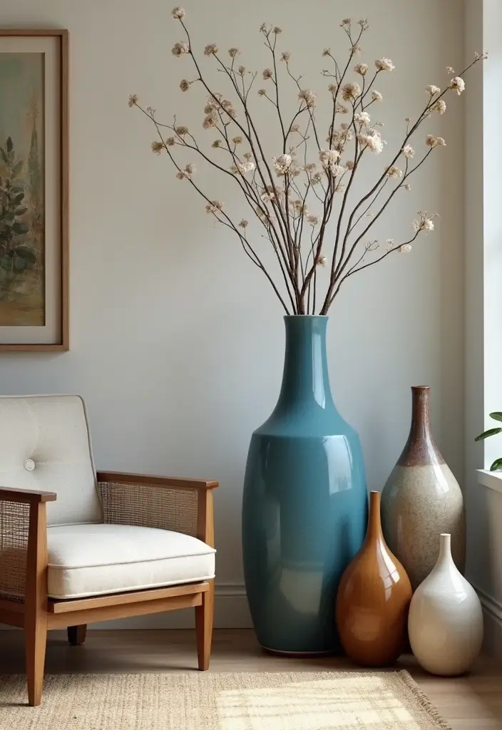 30+ Stunning Blue Ceramic Vase Decor Ideas For Any Room - 6. Stylish Living Room Elegance