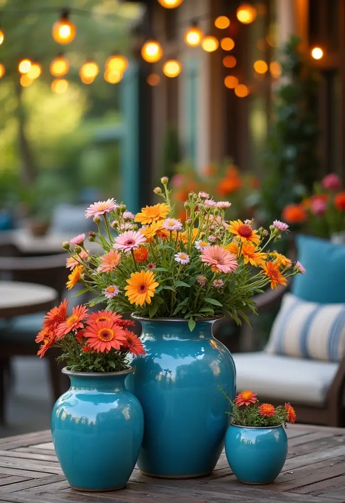 30+ Stunning Blue Ceramic Vase Decor Ideas For Any Room - 8. Outdoor Patio Accents