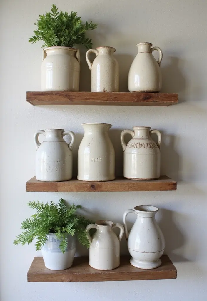 30+ Vintage Ceramic Crock Decor Ideas Worth Collecting 33 30+ Vintage Ceramic Crock Decor Ideas Worth Collecting - 11. Wall Mounted Display