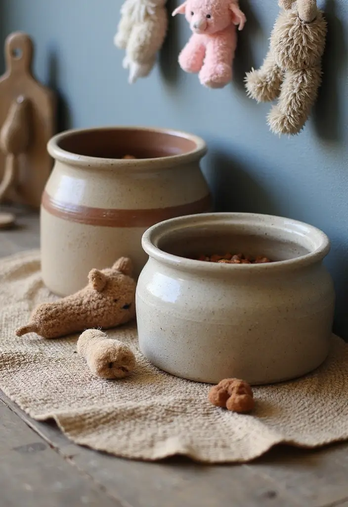 30+ Vintage Ceramic Crock Decor Ideas Worth Collecting 36 30+ Vintage Ceramic Crock Decor Ideas Worth Collecting - 14. Pet Food Station