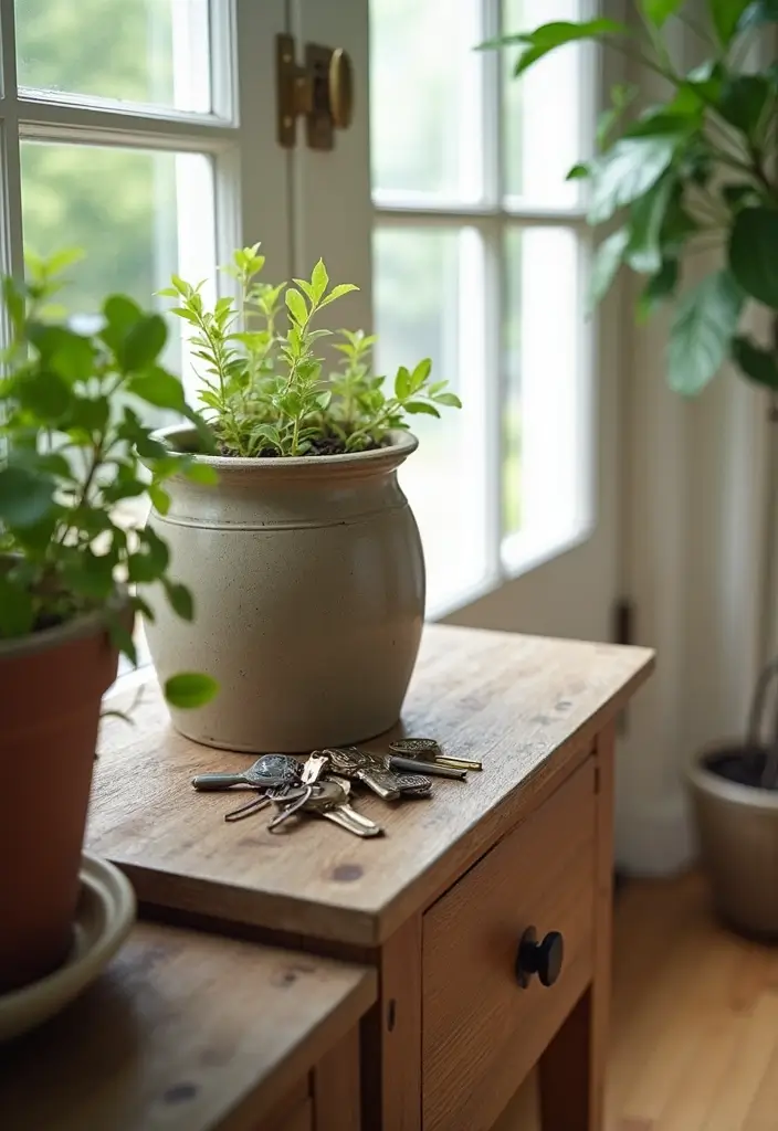 30+ Vintage Ceramic Crock Decor Ideas Worth Collecting 15 30+ Vintage Ceramic Crock Decor Ideas Worth Collecting - 7. Entryway Catch-All