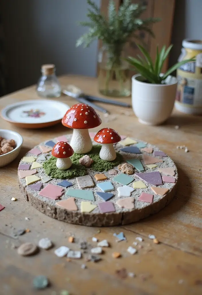 30+ Vintage Ceramic Mushroom Decor Inspirations For Retro Homes 33 30+ Vintage Ceramic Mushroom Decor Inspirations For Retro Homes - 15. Artistic Mosaic Projects