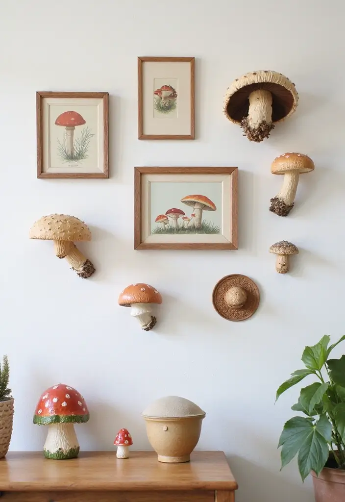 30+ Vintage Ceramic Mushroom Decor Inspirations For Retro Homes 4 30+ Vintage Ceramic Mushroom Decor Inspirations For Retro Homes - 4. Whimsical Wall Art