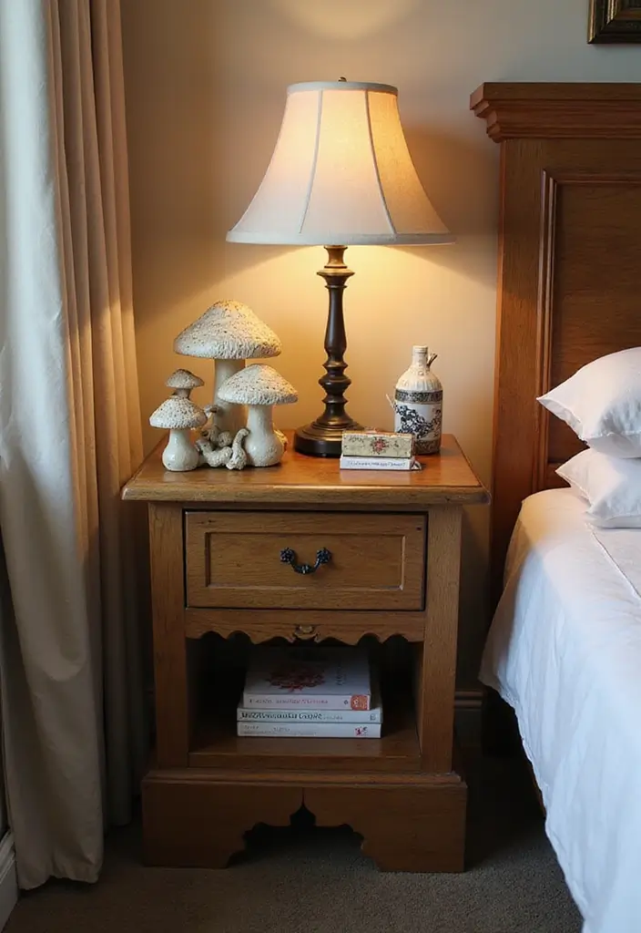 30+ Vintage Ceramic Mushroom Decor Inspirations For Retro Homes 8 30+ Vintage Ceramic Mushroom Decor Inspirations For Retro Homes - 6. Quirky Nightstand Accessories