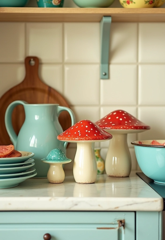 30+ Vintage Ceramic Mushroom Decor Inspirations For Retro Homes 9 30+ Vintage Ceramic Mushroom Decor Inspirations For Retro Homes - 7. Colorful Kitchen Decor