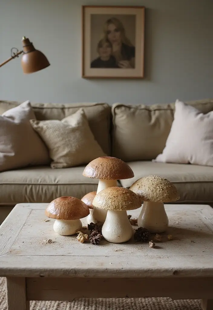 30+ Vintage Ceramic Mushroom Decor Inspirations For Retro Homes 16 30+ Vintage Ceramic Mushroom Decor Inspirations For Retro Homes - 8. Cozy Living Room Arrangements