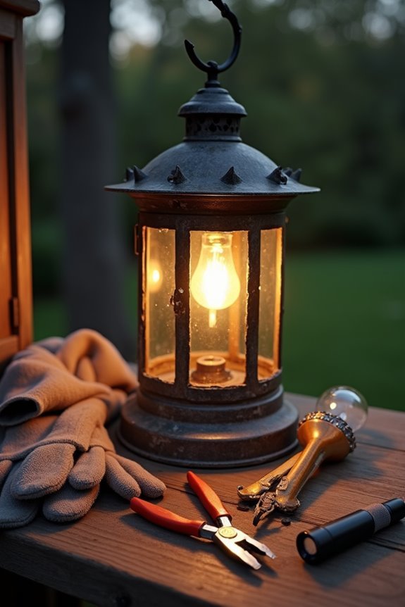 gather ladder bulb and tools