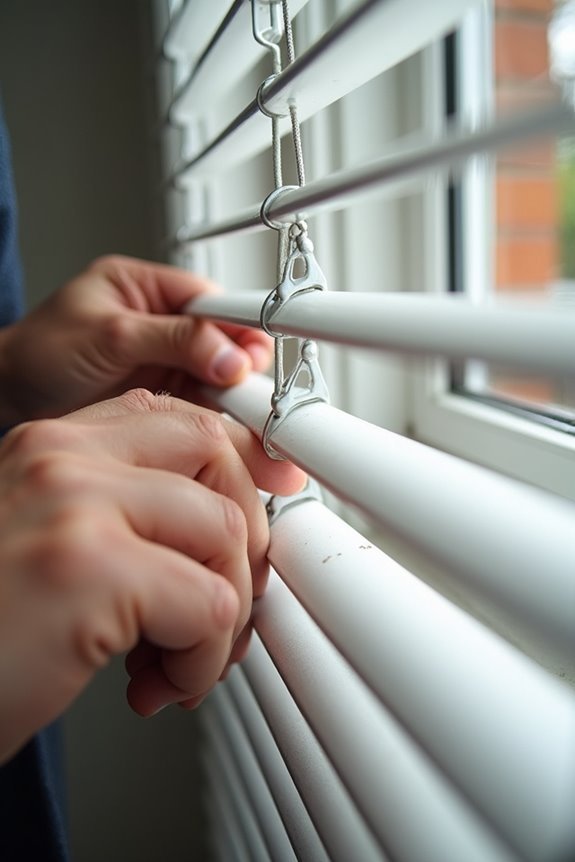release end clips slide blinds carefully