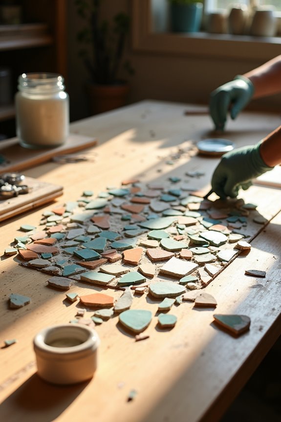 transform broken ceramics into mosaic art